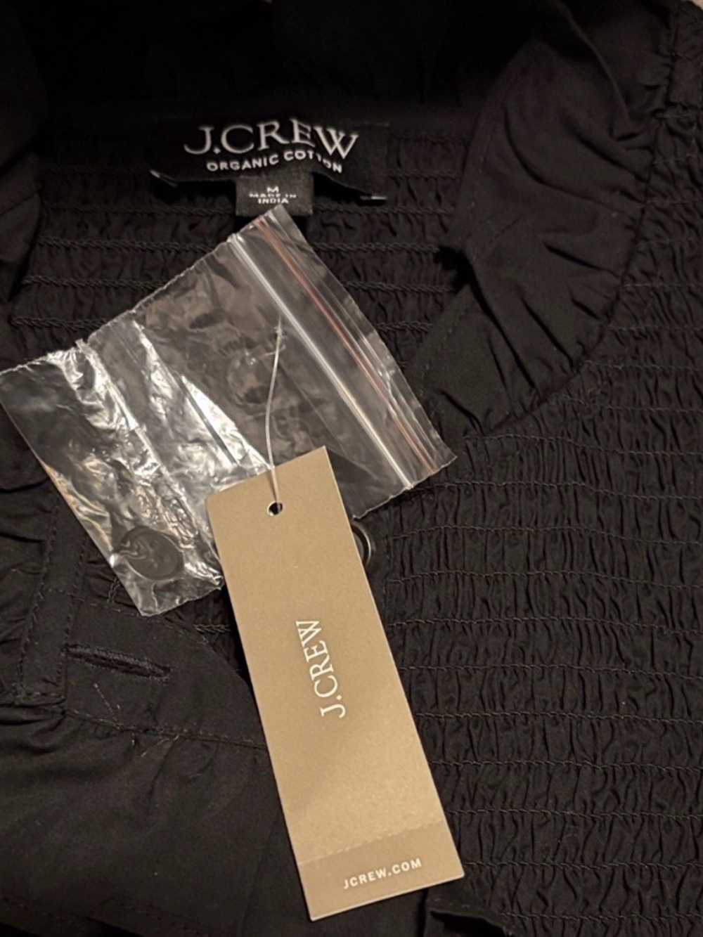 J. Crew Black Smocked Button-Front Long-Sleeve Dress with Ruffle Trim - Picture 3 of 5